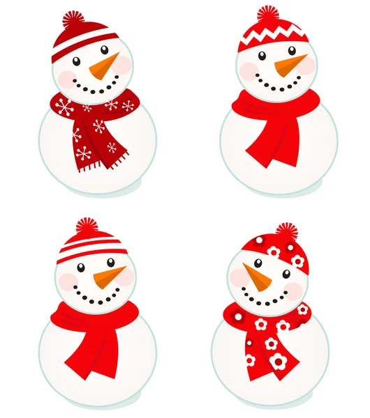 Linda colección de muñecos de nieve vector aislado en blanco (rojo  ) — Archivo Imágenes Vectoriales