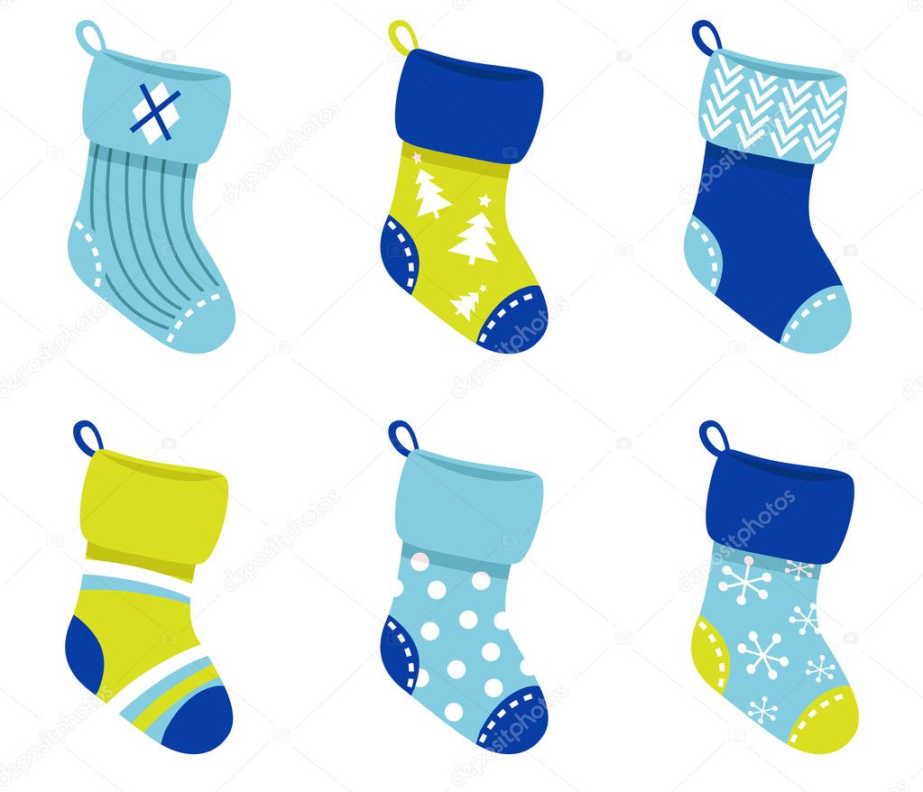 Blue retro Christmas Socks collection isolate on white — Stock Vector ...