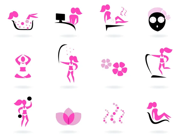 水疗、健康和运动图标（粉红色、黑色 ) — 图库矢量图片