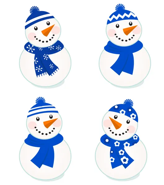 Graziosa collezione di pupazzi di neve vettoriale isolati su bianco (blu  ) — Vettoriale Stock