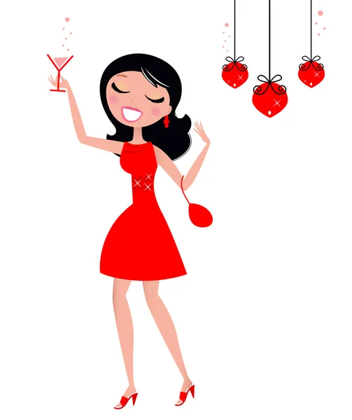 Jolie femme de Noël tenant verre avec cocktail — Image vectorielle
