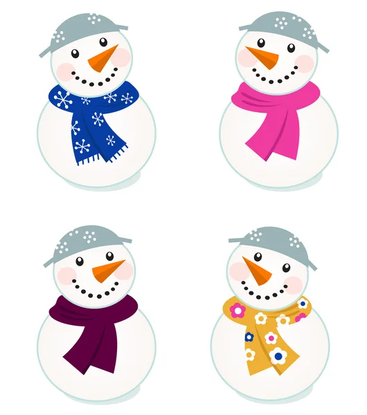 Cute vector snowmen collection isolated on white — Stock Vector