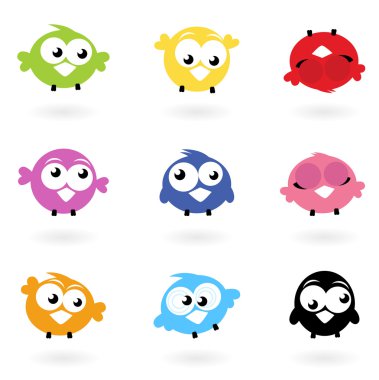 Cute color vector Twitter Birds icons collection isolated on whi clipart