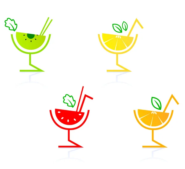 Fresh and colorful fruity drinks collection isolated on white — Stock Vector
