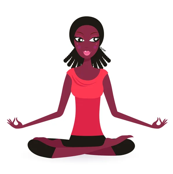 Afro - Amerikaanse vrouw beoefenen van yoga pose geïsoleerd op wit — Stockvector