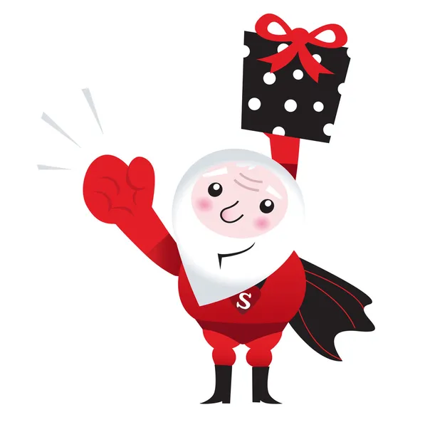 Santa super-héros tenant un grand cadeau de Noël — Image vectorielle