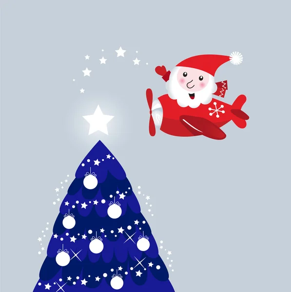 Santa i flygplan belysning julgran (retro ) — Stock vektor