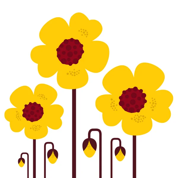 Collection de fleurs vectorielles jaunes isolées sur blanc - rétro — Image vectorielle
