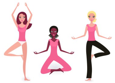 Yoga multicultural girls collection iolated on white clipart