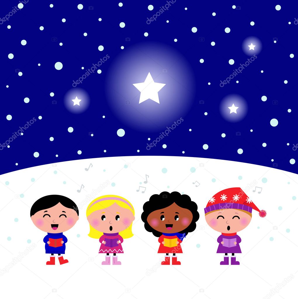 Cute multicultural Kids singing Christmas Carol song