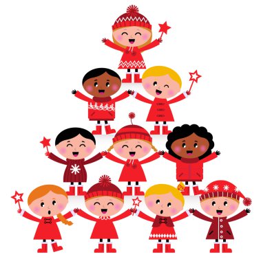 Christmas multicultural kids Tree isolated on white clipart