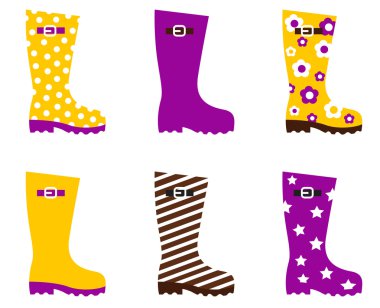 Wellington fashion boots - yellow & pink clipart