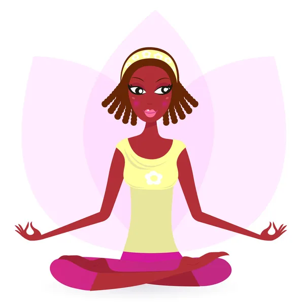 Exercice de yoga féminin ethnique isolé sur blanc Ethnique — Image vectorielle