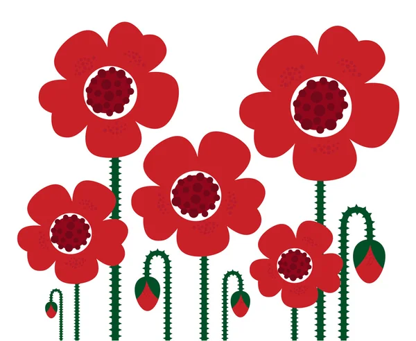 Flores de amapola roja aisladas en blanco, retro — Vector de stock