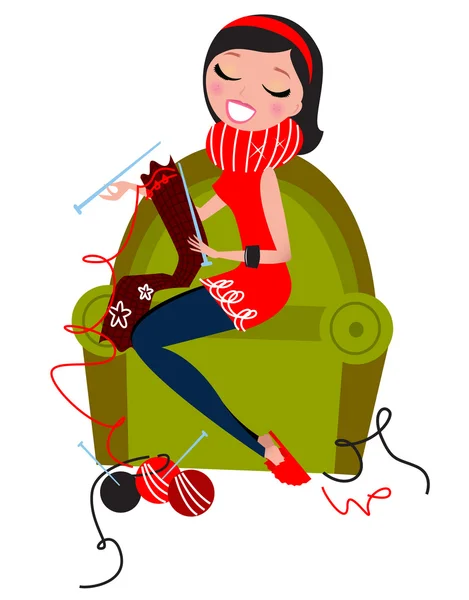 Belle femme tricot tricot fait main tricot — Image vectorielle