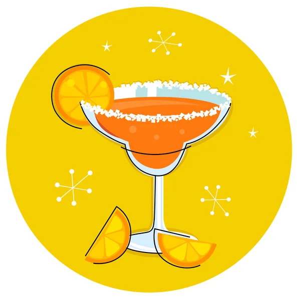 复古玛格丽塔酒饮料或鸡尾酒与柑橘果实 — 图库矢量图片
