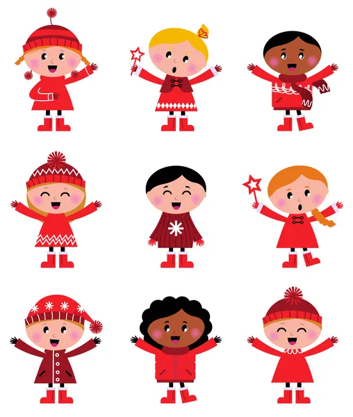 Cute little christmas kids collection isolated on white — Stock Vector