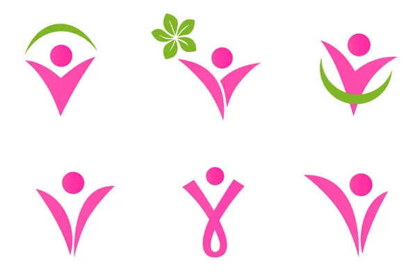 Abstract fit woman icons set i - pink and green — Stock Vector