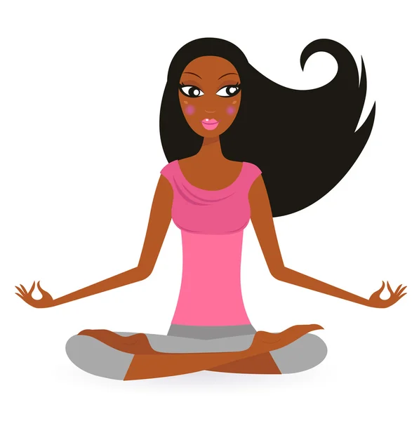 Afro - donna americana in posa loto yoga — Vettoriale Stock