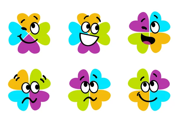 Mignonne collection colorée de trèfle à quatre feuilles — Image vectorielle