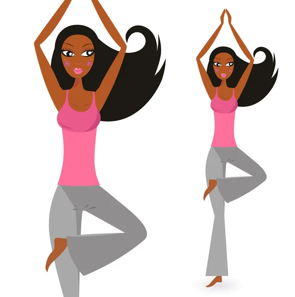 Afro - Amerikaanse vrouw in yoga staande pose — Stockvector