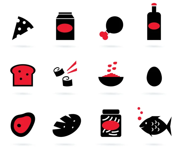 Ícones de comida retro conjunto isolado no branco (preto, vermelho  ) — Vetor de Stock