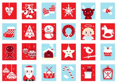 Advent calendar, retro christmas icons clipart