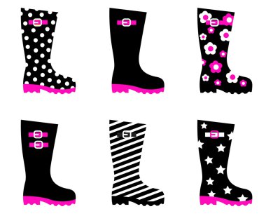 Retro patterned wellington rain boots isolated on white clipart