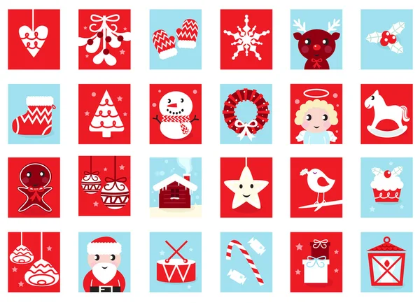 Calendario de Adviento, iconos de Navidad retro — Vector de stock