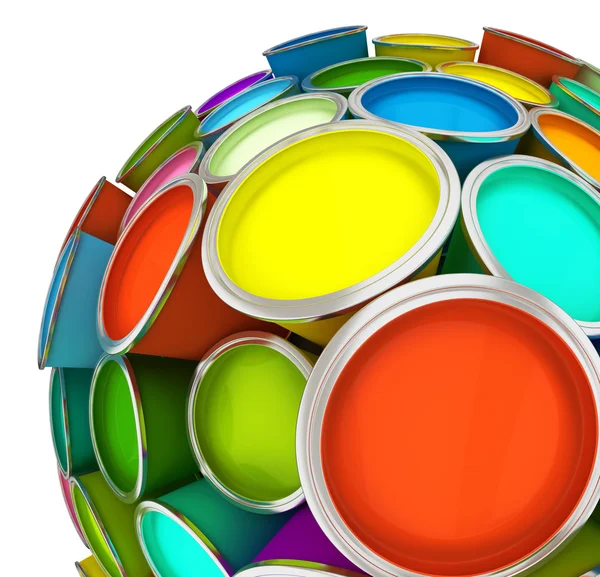 Banks of multicolored paint in sphere — Stock Photo, Image