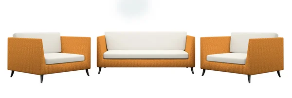 Conjunto de los dos sillones y sofá aislados sobre fondo blanco — Foto de Stock