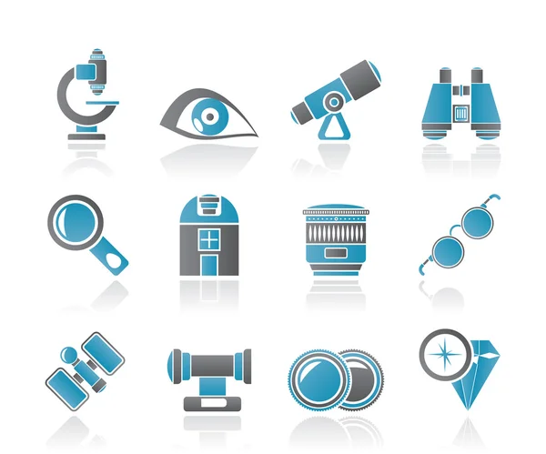 Optic and lens equipment icons — Stock Vector