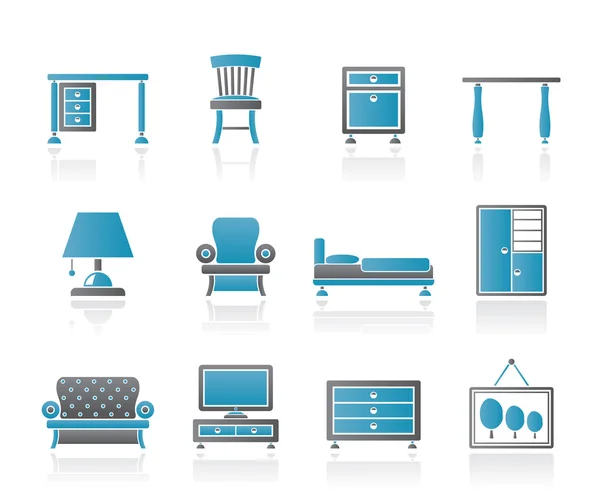 Einrichtungsgegenstände und Möbel-Ikonen — Stockvektor