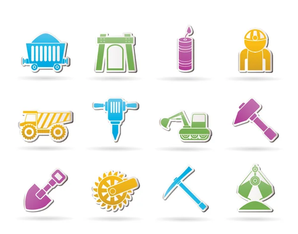 Mining and quarrying industry objects and icons — Stock Vector