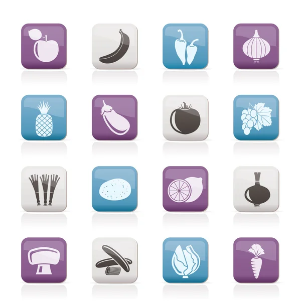 Verschillende soorten groenten en fruit pictogrammen — Stockvector