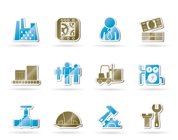 Business, factory and mill icons — Stock Vector