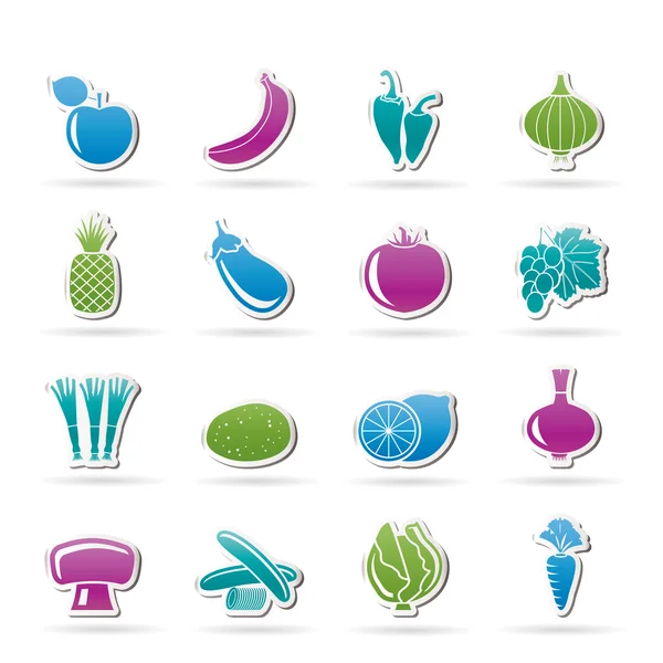 Verschillende soorten groenten en fruit pictogrammen — Stockvector