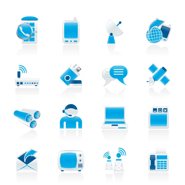Icônes de communication, connexion et technologie — Image vectorielle