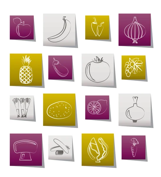 Berbagai jenis ikon buah dan sayuran - Stok Vektor