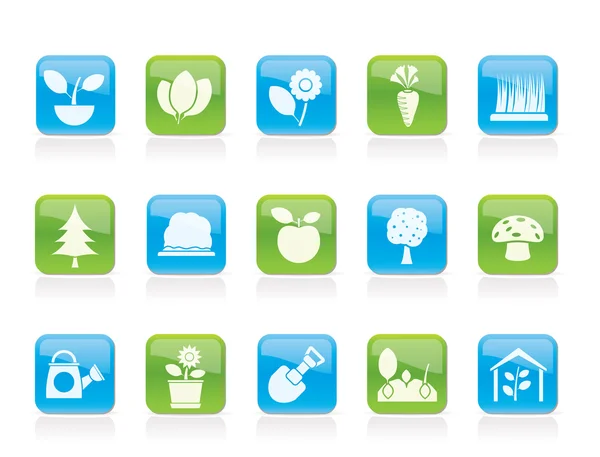 Différentes plantes et icônes de jardinage — Image vectorielle