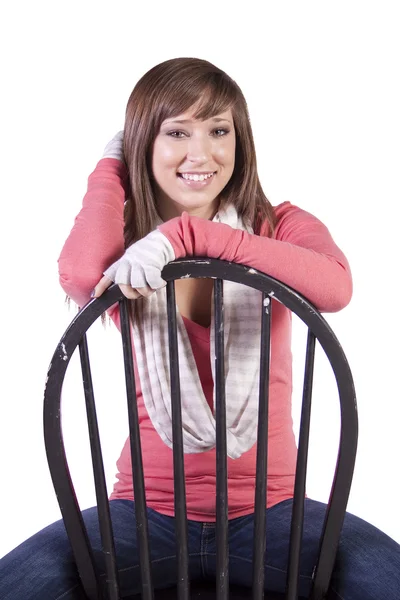 Umělecký obraz ženy sedí na židli — Stock fotografie