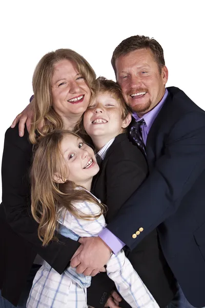 Família bonito posando no fundo branco — Fotografia de Stock