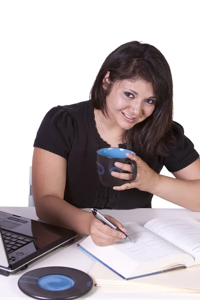 Krásná žena, pracující na svém laptopu — Stock fotografie