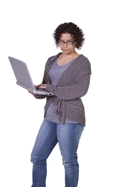 Beautiful Girl Holding a Laptop — Stock Photo, Image