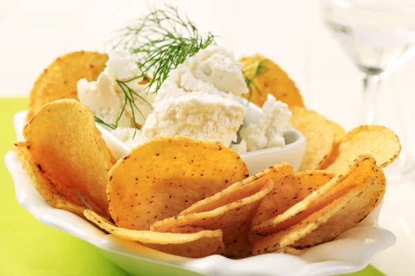Tortilla chips and curd cheese — Stock Photo, Image