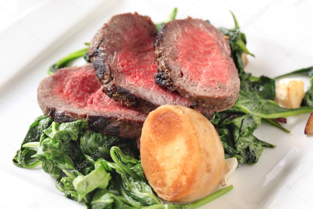 Roast beef and sauteed spinach