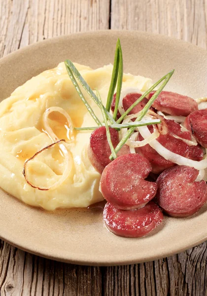 Mashed potato and roasted sausage — Stock Photo, Image