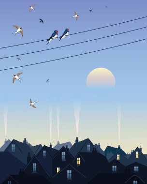 Swallows leaving the city clipart