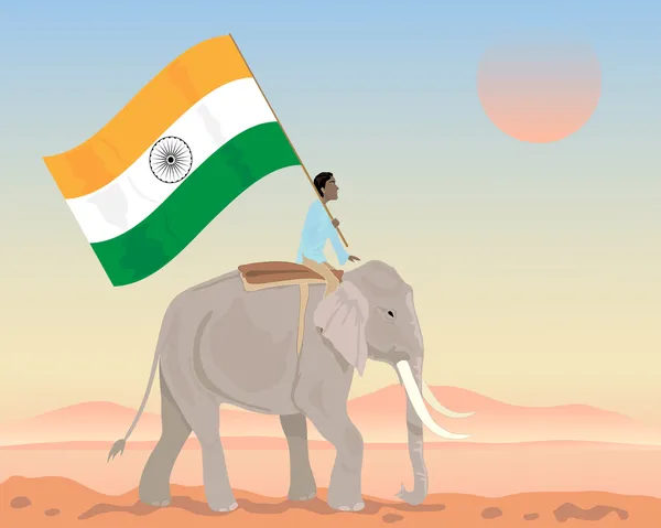 India olifant en vlag — Stockvector