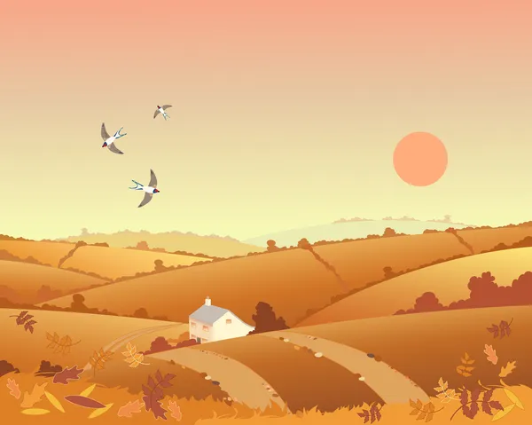 Gîte rural en automne — Image vectorielle